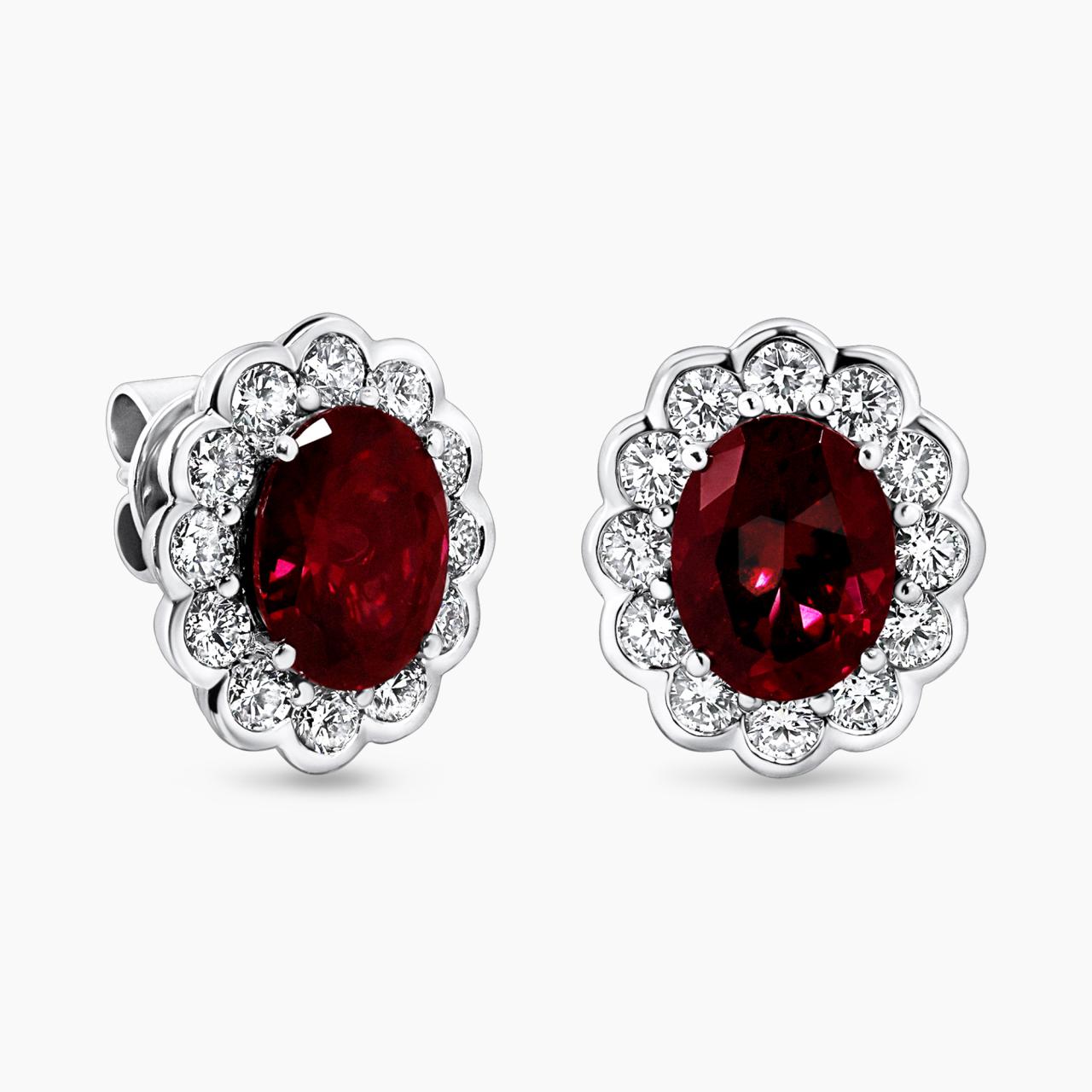 18ct white gold oval garnet and diamond halo earrings