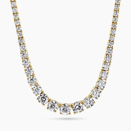 18ct yellow gold round brilliant cut diamond tennis necklace in a four claw setting
