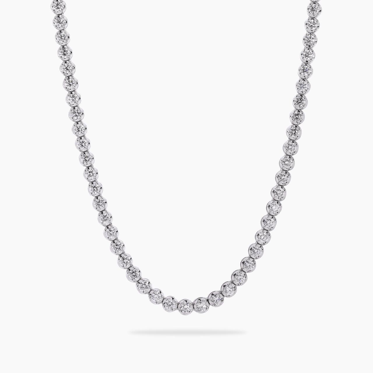 18ct white gold round brilliant cut diamond tennis necklace in a four claw crown setting