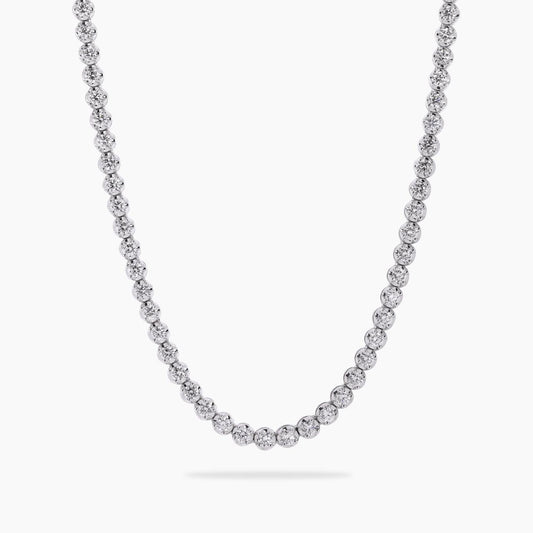 18ct white gold round brilliant cut diamond tennis necklace in a four claw crown setting