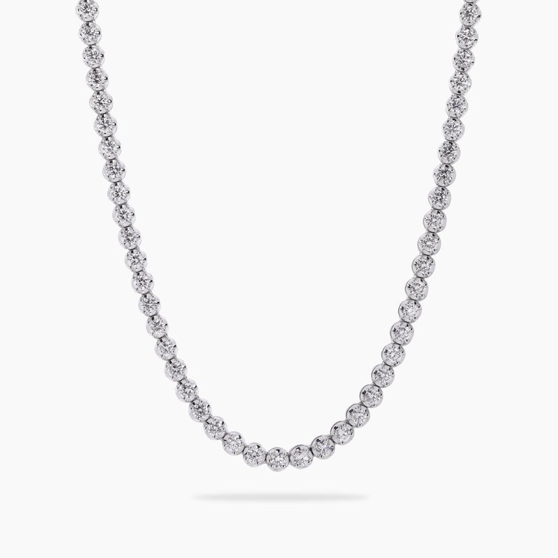 18ct white gold round brilliant cut diamond tennis necklace in a four claw crown setting