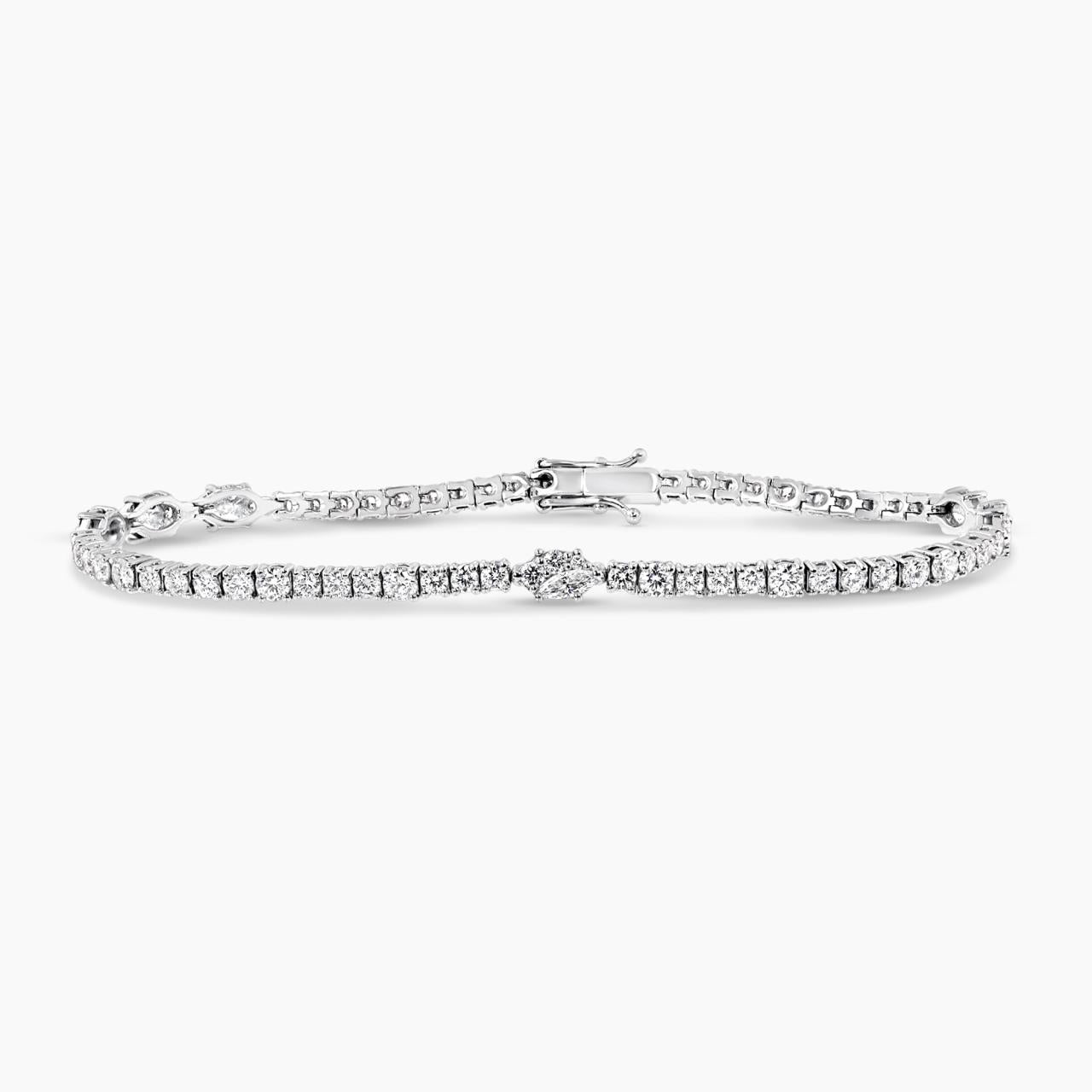 18ct white gold marquise and round cut diamond tennis bracelet