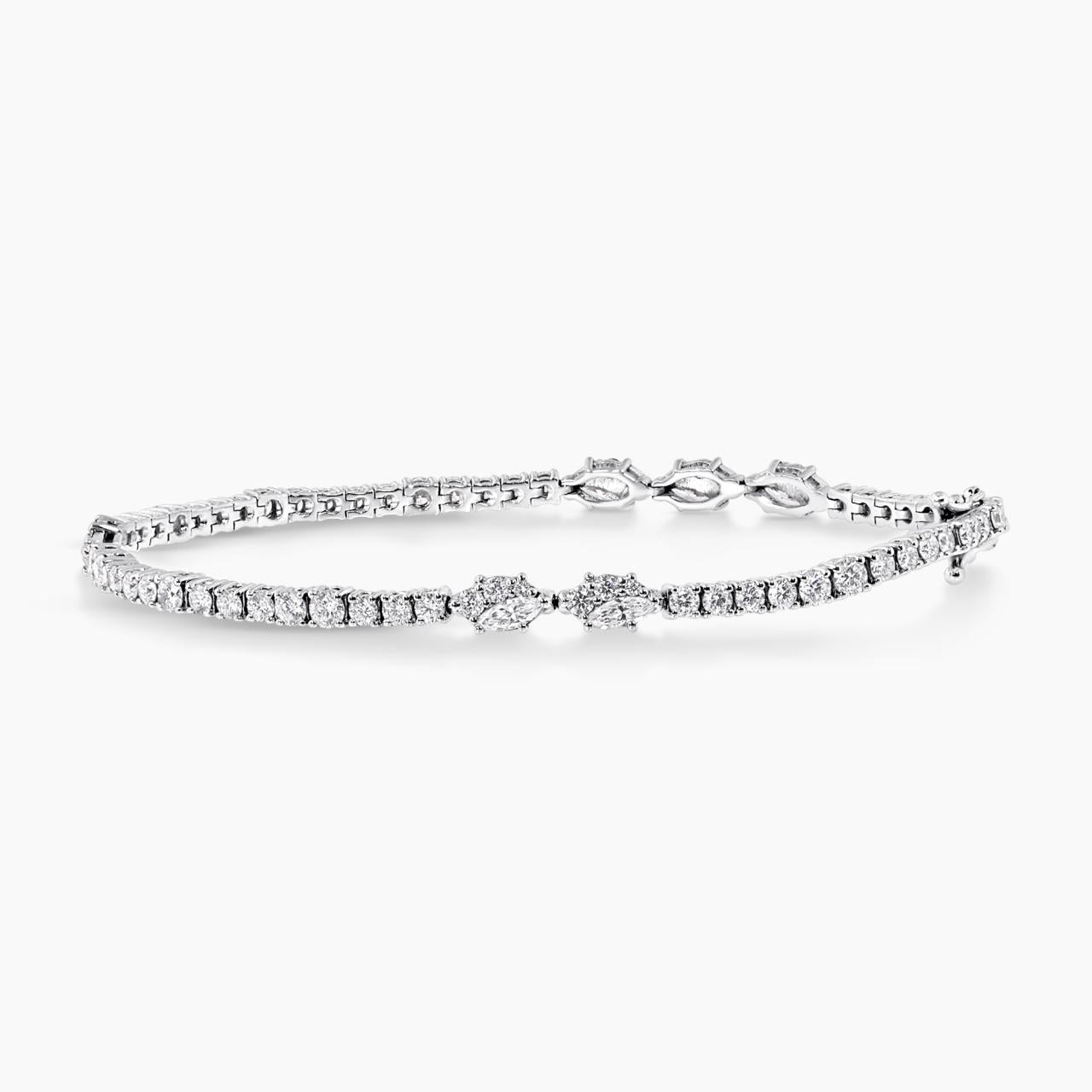 18ct white gold marquise and round cut diamond tennis bracelet