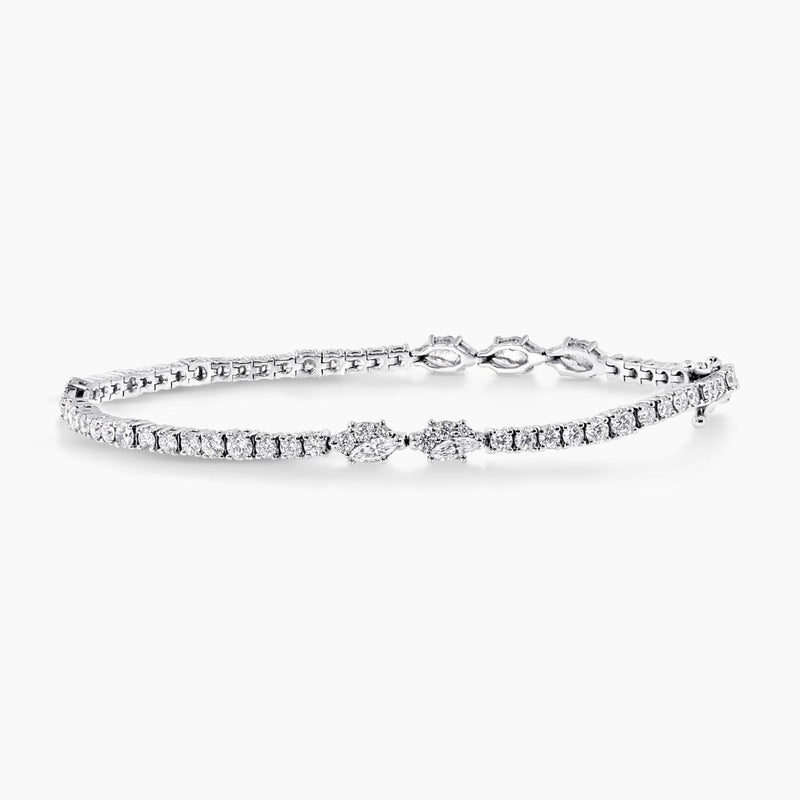 18ct white gold marquise and round cut diamond tennis bracelet