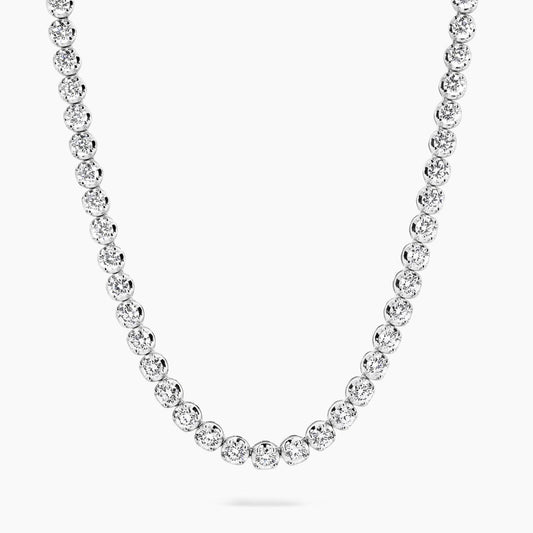 18ct white gold crown set round brilliant cut diamond tennis necklace