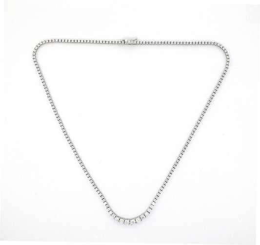 18ct white gold graduating round brilliant cut diamond tennis necklace in a four claw setting