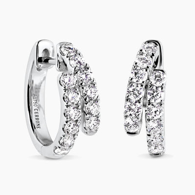 18ct white gold diamond claw set small hoop earrings