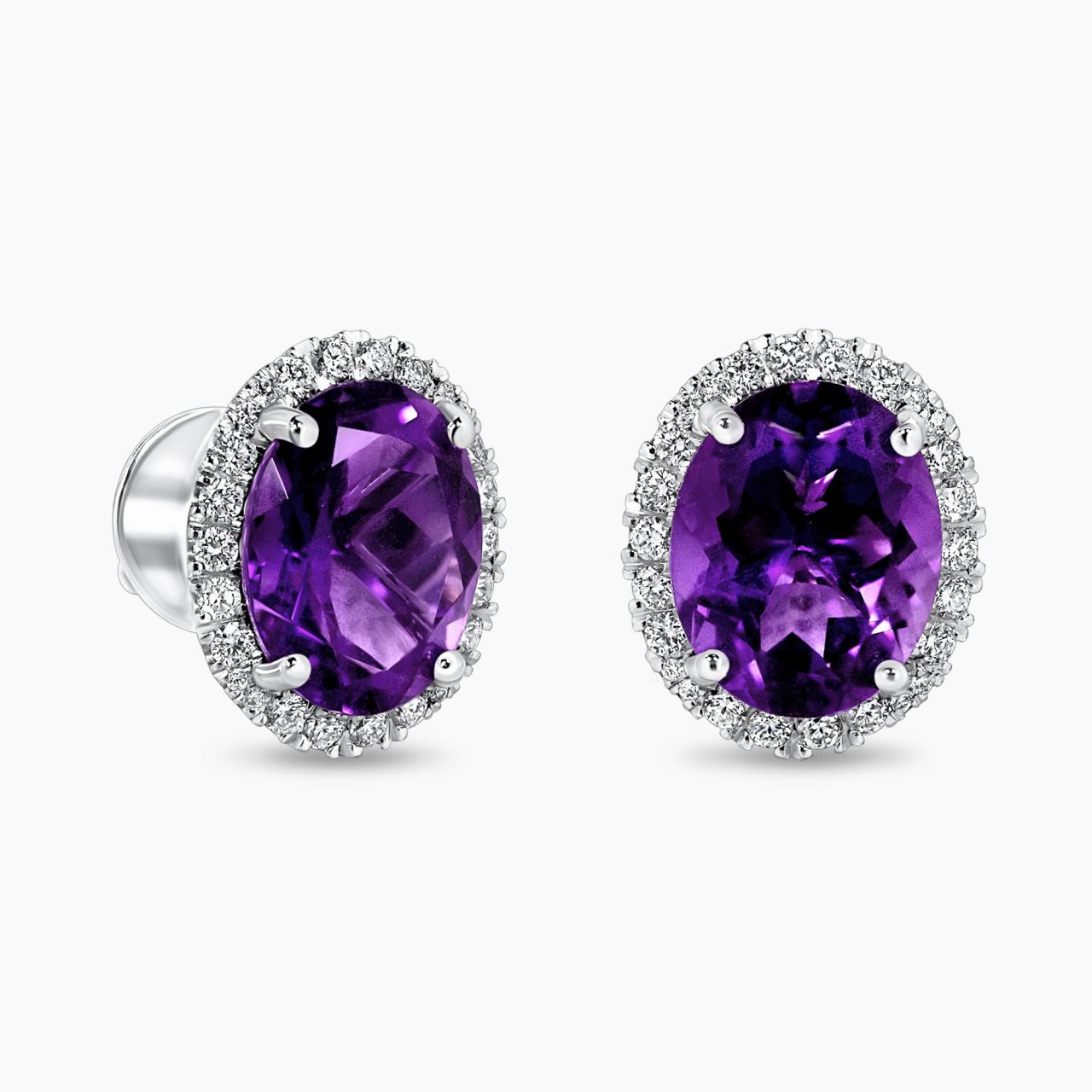 18ct white gold 2=4.56ct oval amethysts and diamond stud earrings