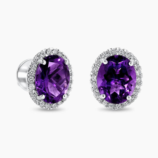 18ct white gold 2=4.56ct oval amethysts and diamond stud earrings