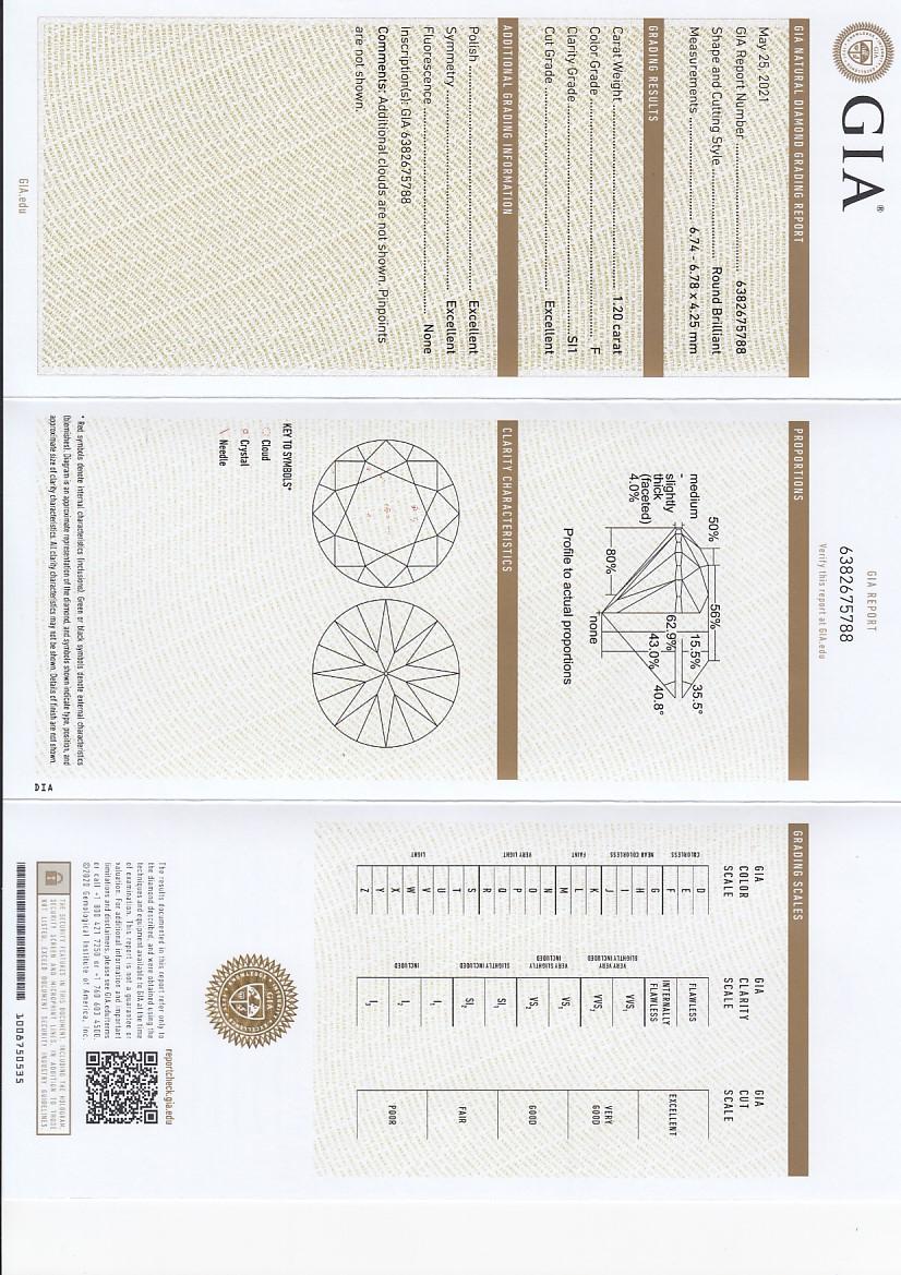 18ct yellow gold 1.20ct F SI1 round brilliant cut diamond four claw solitaire ring