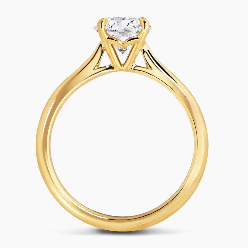18ct yellow gold round brilliant cut diamond four claw solitaire ring side profile