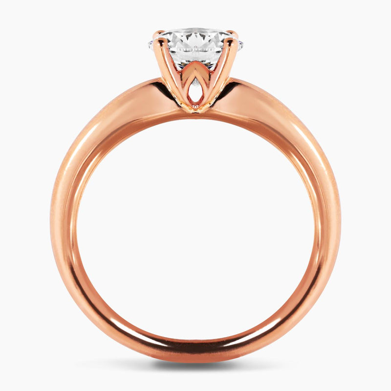 18ct rose gold round brilliant cut diamond four claw solitaire ring side profile