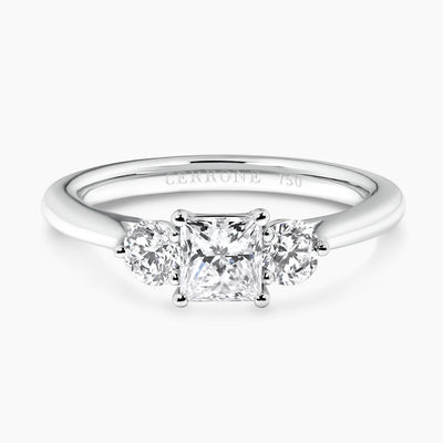 18ct white gold 0.54ct princess cut and round brilliant cut diamonds three stone ring