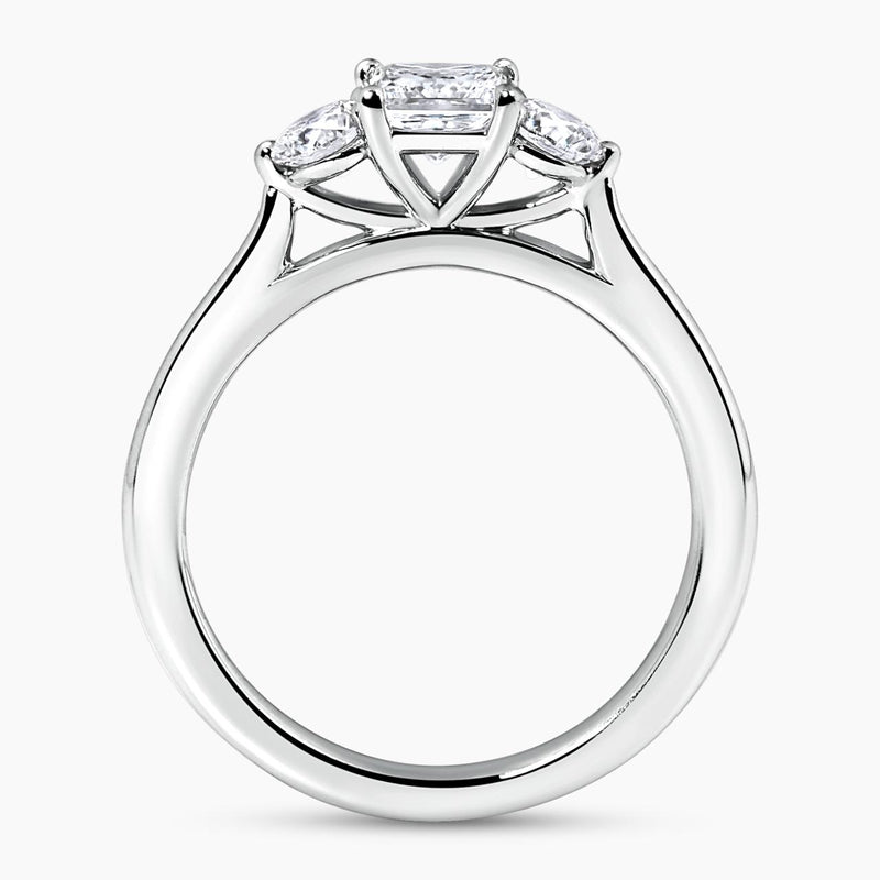 18ct white gold 0.54ct princess cut and round brilliant cut diamonds three stone ring side profile
