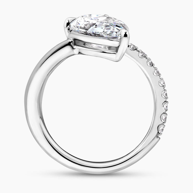 18ct white gold 2.51ct pear and round brilliant cut lab grown diamond ring side profile