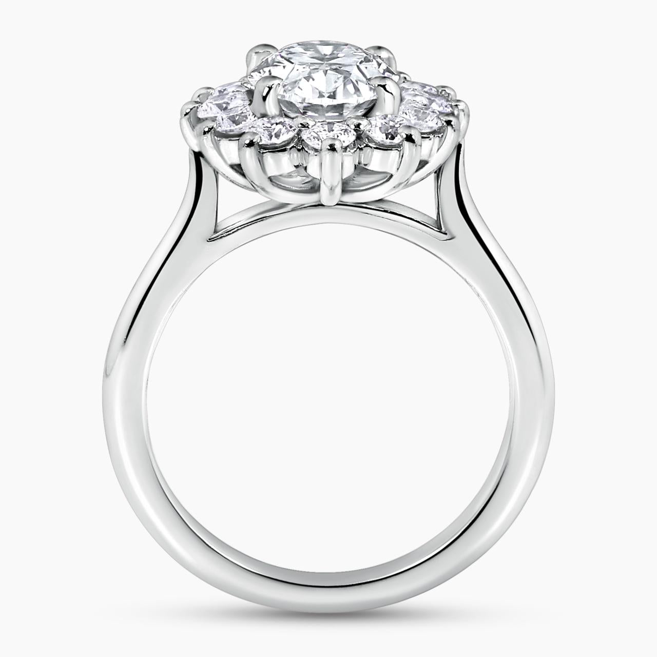 18ct white gold oval and round brilliant cut diamond halo ring side profile