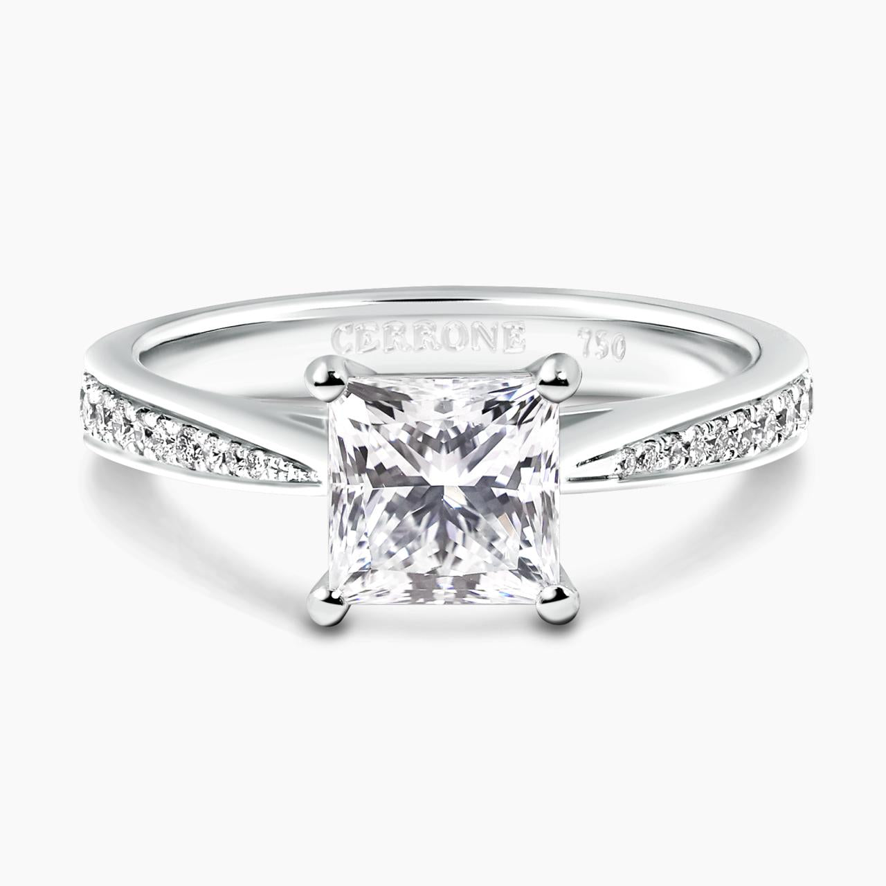 18ct white gold 1.20ct princess and round brilliant cut four claw diamond band ring