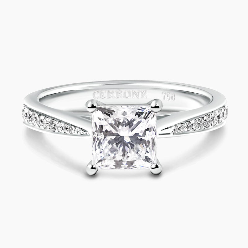 18ct white gold princess and round brilliant cut diamond ring