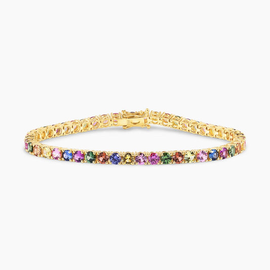 18ct yellow gold 45=12.11ct  fancy pastel round brilliant cut sapphire four claw set bracelet