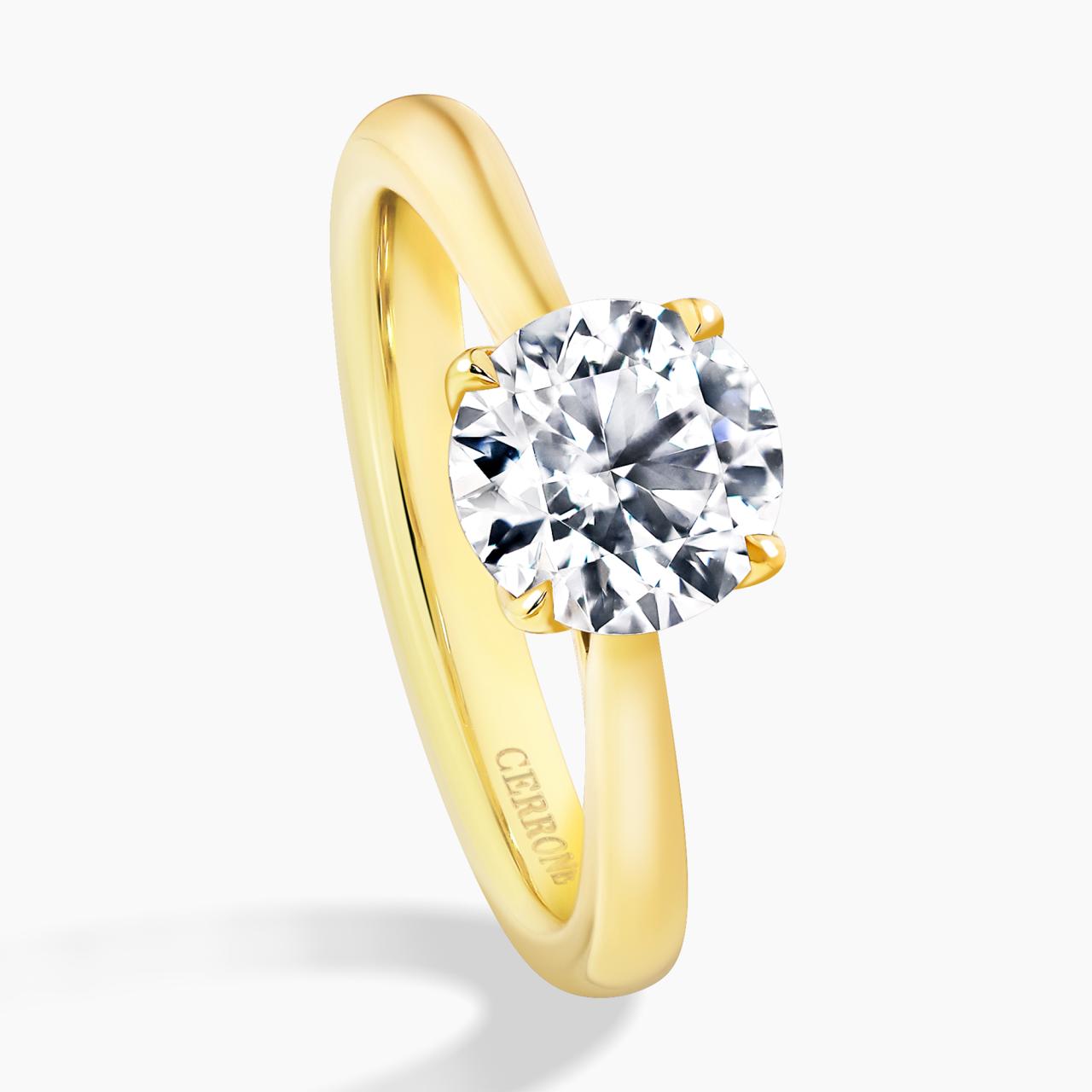 FLORENCE 18ct yellow gold 1.44ct D VVS2 round brilliant cut lab grown diamond solitaire ring in a four claw setting. IGI Cert