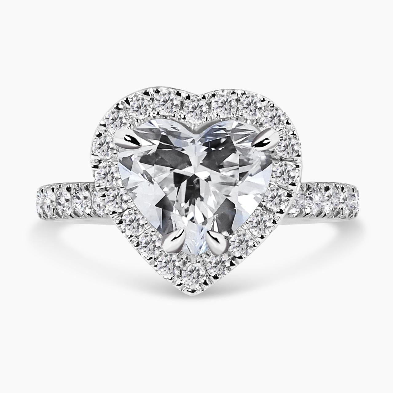 18ct white gold 1.51ct heart and round brilliant cut diamond halo ring
