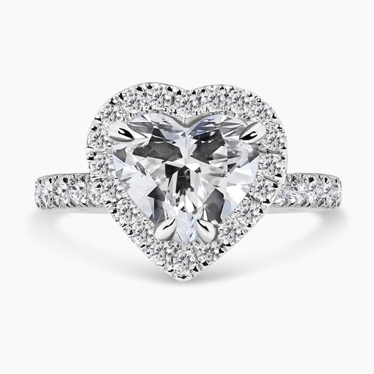 18ct white gold 1.51ct heart and round brilliant cut diamond halo ring