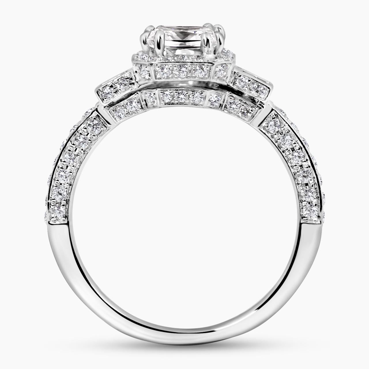 18ct white gold 1.00ct and 2=0.14ct princess cut diamond bezel set halo three stone ring