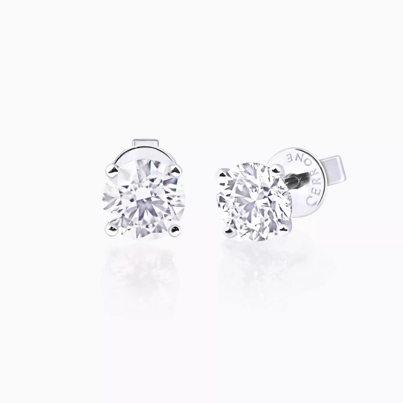 18t white gold round brilliant cut LAB Grown diamond solitaire stud earrings
