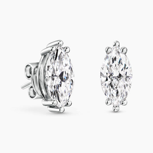18ct white gold marquise lab grown diamonds stud earrings in a six claw setting 