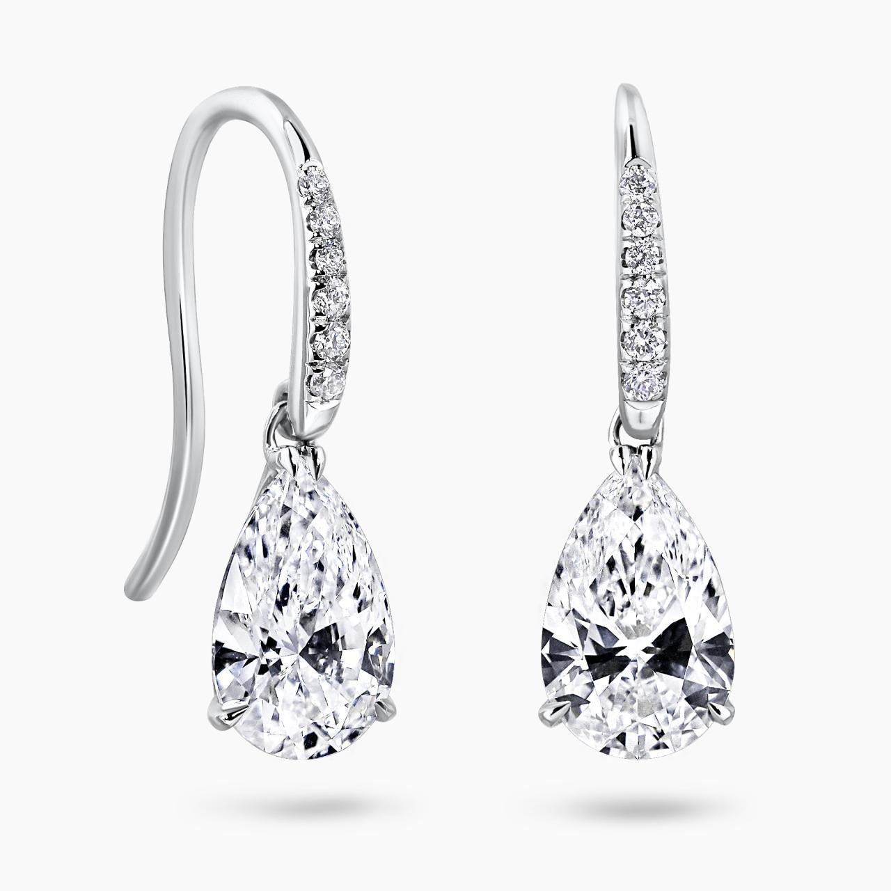18ct white gold pear and round brilliant cut lab grown diamond shepherds hook drop earrings