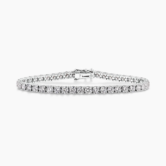 18ct white gold round brilliant cut lab grown diamonds tennis bracelet in a four claw setting