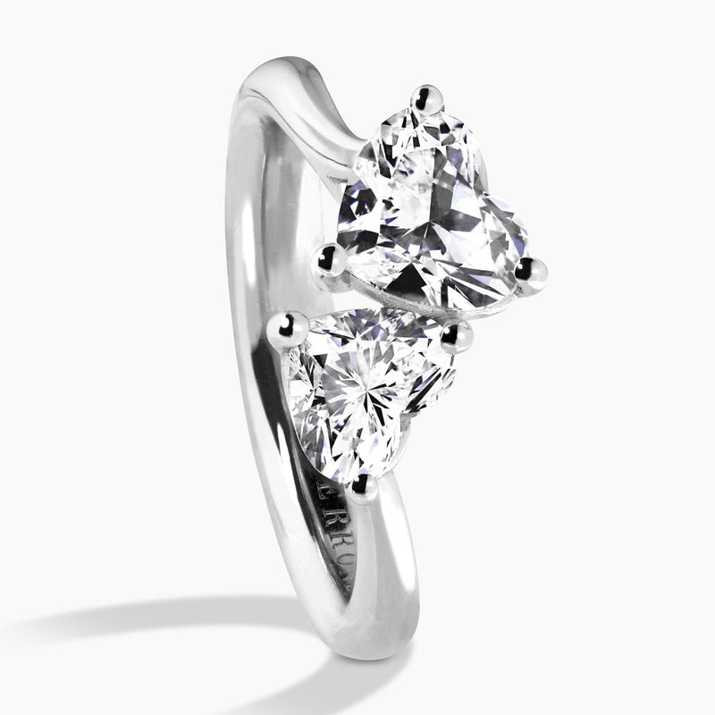 18ct white gold two heart shape diamonds ring