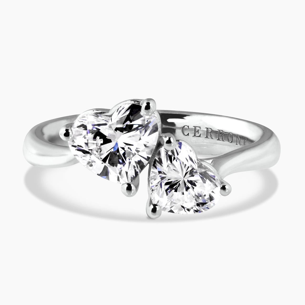 18ct white gold 1.00ct and 0.70ct heart shape diamonds ring