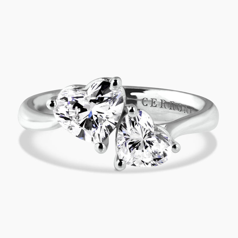 18ct white gold two heart shape diamonds ring