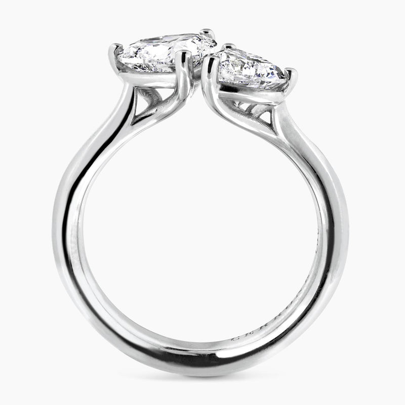 18ct white gold two heart shape diamonds ring