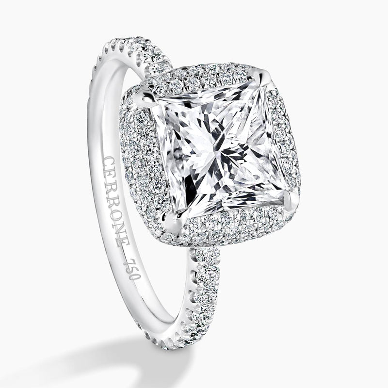 18ct white gold 2.79ct princess cut diamond halo ring