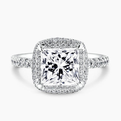 18ct white gold 2.79ct princess cut diamond halo ring