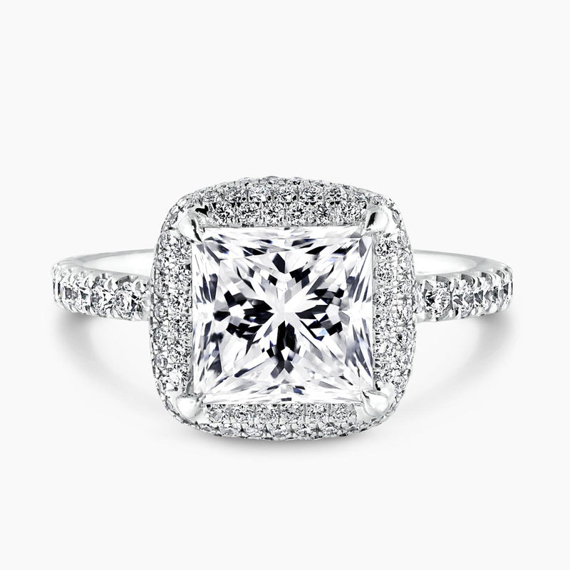 18ct white gold 2.79ct princess cut diamond halo ring