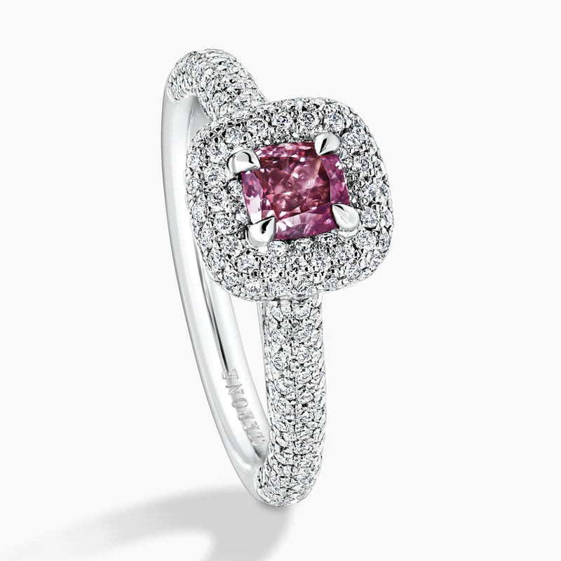 18ct white gold brownish purple-pink cushion cut diamond ring in a four claw setting