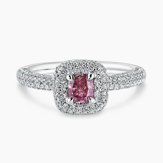 18ct white gold 0.37ct natural fancy deep brownish purple-pink cushion cut diamond ring in a four claw setting