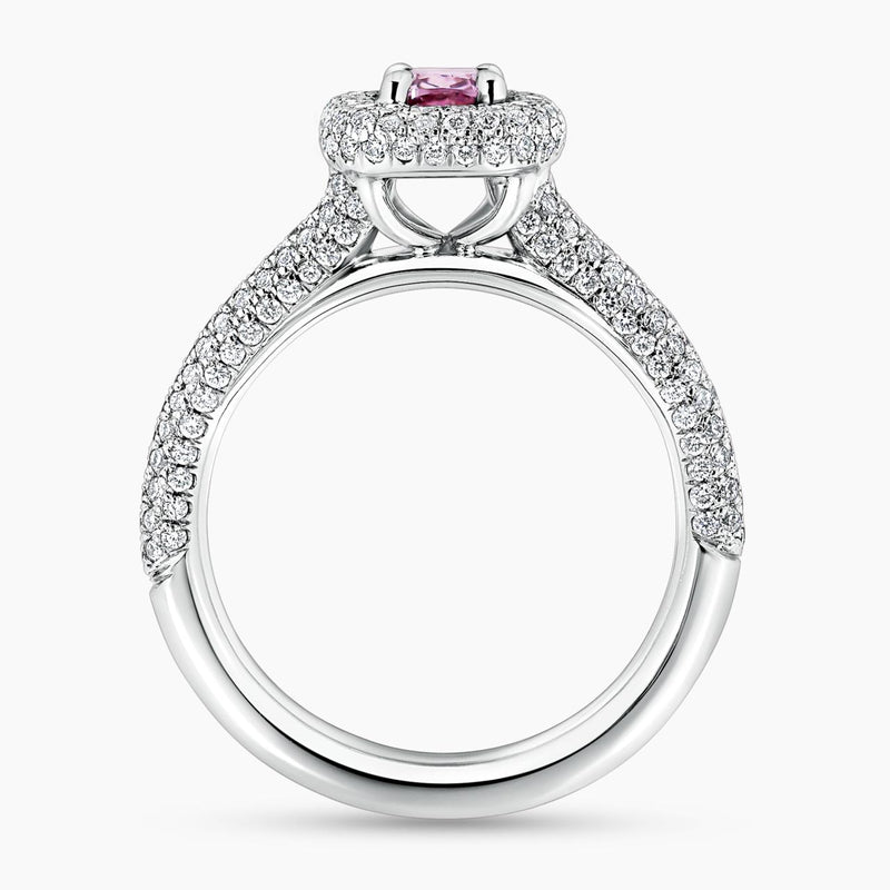 18ct white gold brownish purple-pink cushion cut diamond ring in a four claw setting