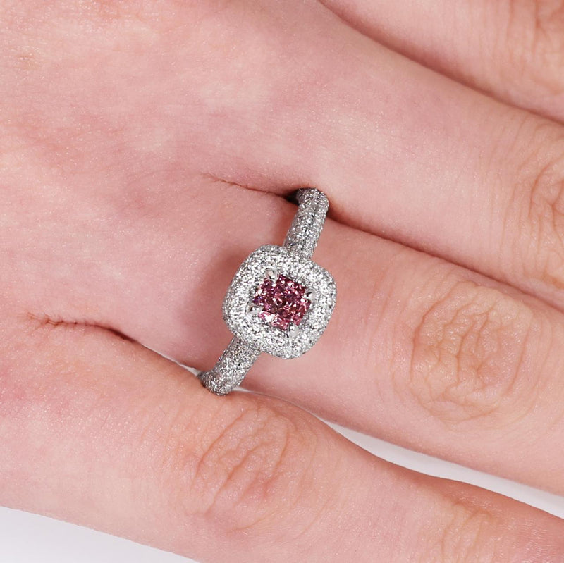 18ct white gold brownish purple-pink cushion cut diamond ring in a four claw setting