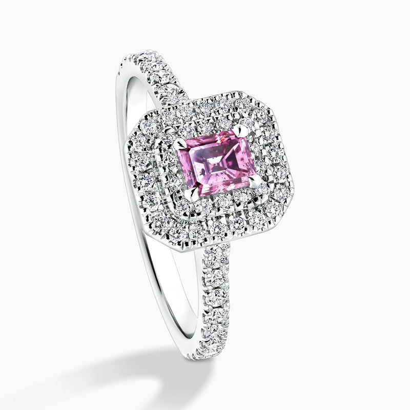 18ct white gold 0.36ct emerald cut pink diamond ring