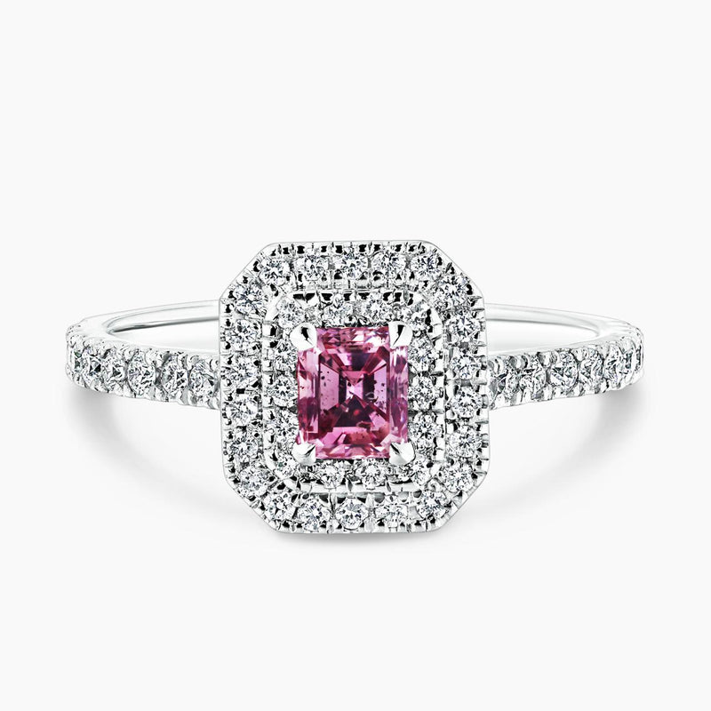 18ct white gold 0.36ct emerald cut pink diamond ring