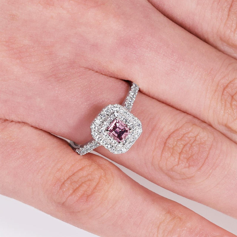 18ct white gold 0.36ct emerald cut pink diamond ring
