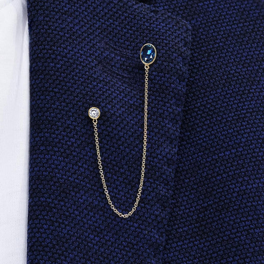 18ct yellow gold oval blue sapphire and round brilliant cut LAB Grown Diamond brooch