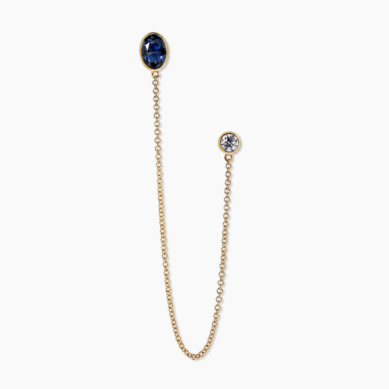 18ct yellow gold oval blue sapphire and round brilliant cut LAB Grown Diamond brooch