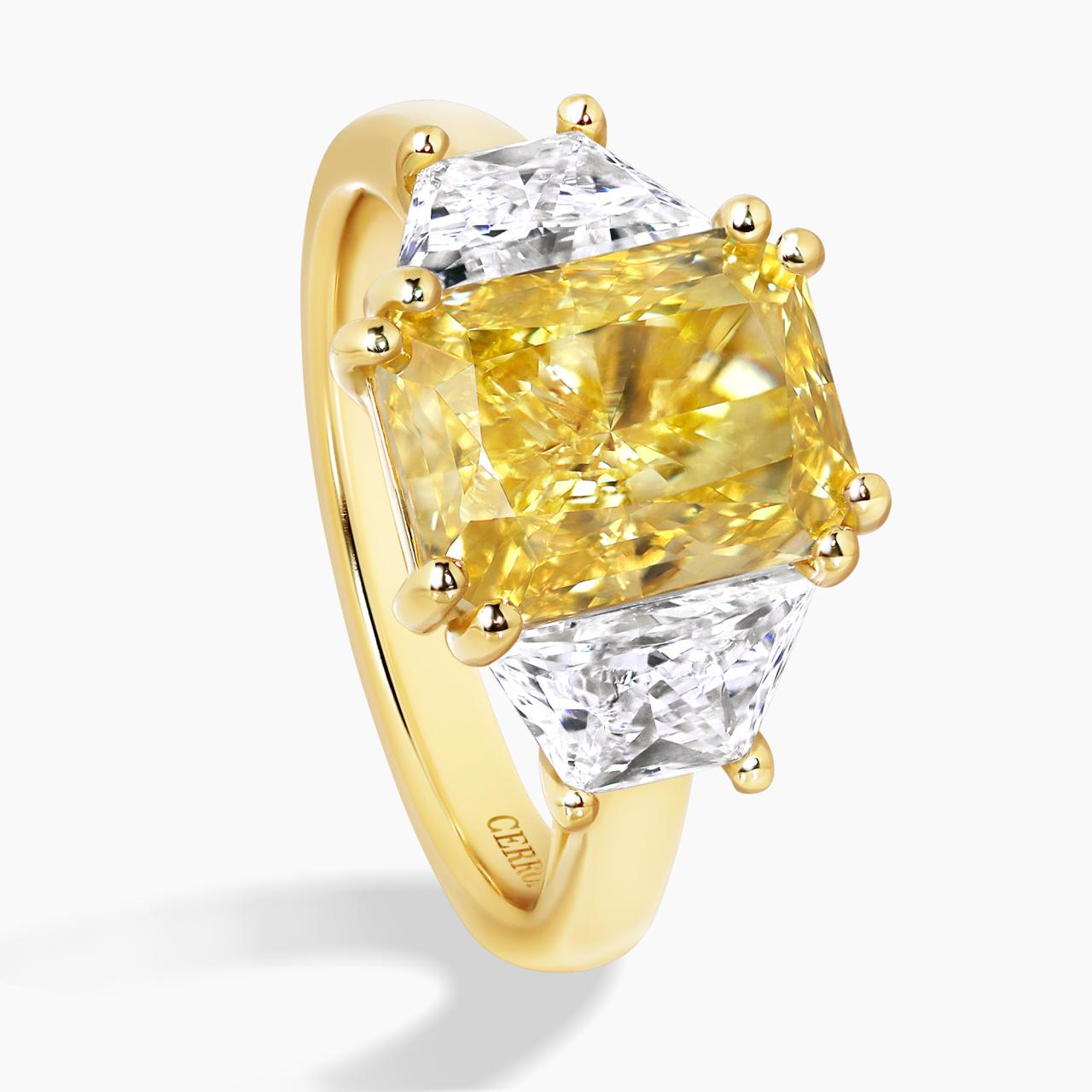 18ct yellow gold radiant LAB Grown diamond engagement ring with trapezoid Lab Grown diamonds 