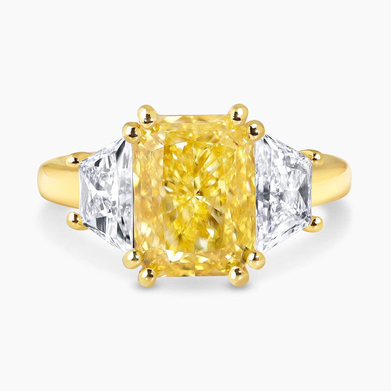18ct yellow gold radiant LAB Grown diamond engagement ring with trapezoid Lab Grown diamonds 