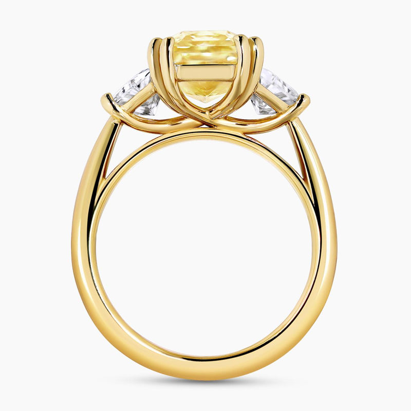 18ct yellow gold radiant LAB Grown diamond engagement ring with trapezoid Lab Grown diamonds side view